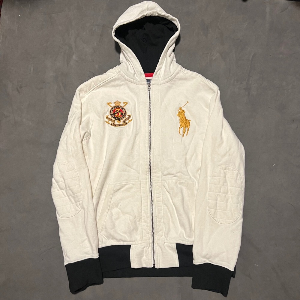 Vintage Polo Ralph Lauren Snow Polo Challenge Cup Hoodie Mens Large White Zip Up